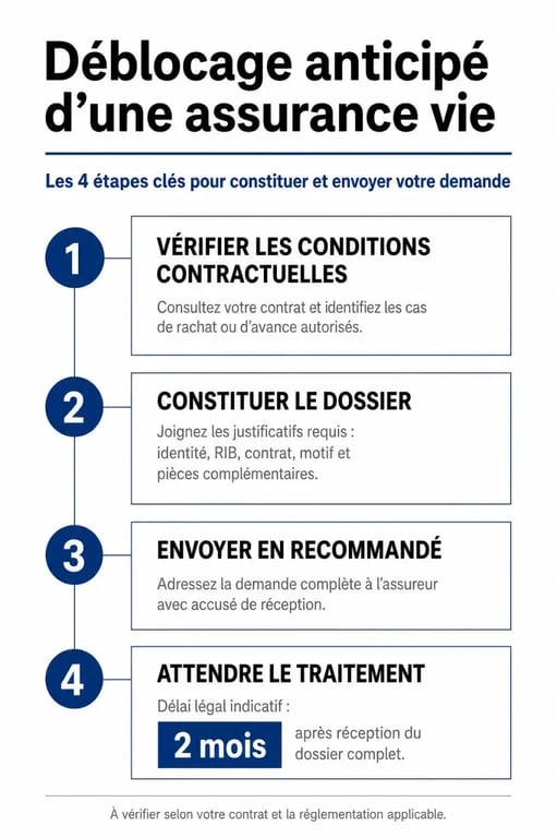 Infographie des étapes pour le déblocage anticipé d'une assurance vie