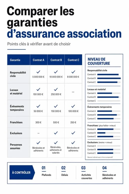 Comparateur assurance association : garanties à vérifier, responsabilité civile, locaux, événements, franchises et exclusions