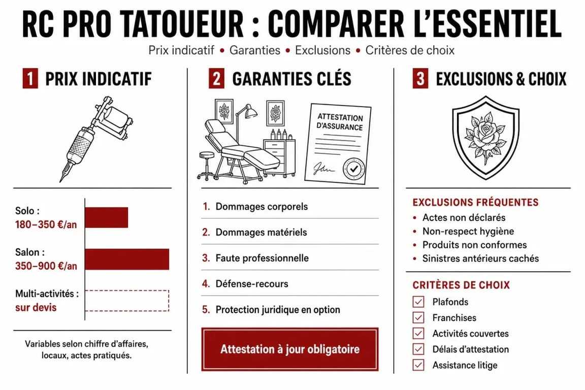 Comparaison rc pro tatoueurs france : tableau visuel des prix, garanties et exclusions