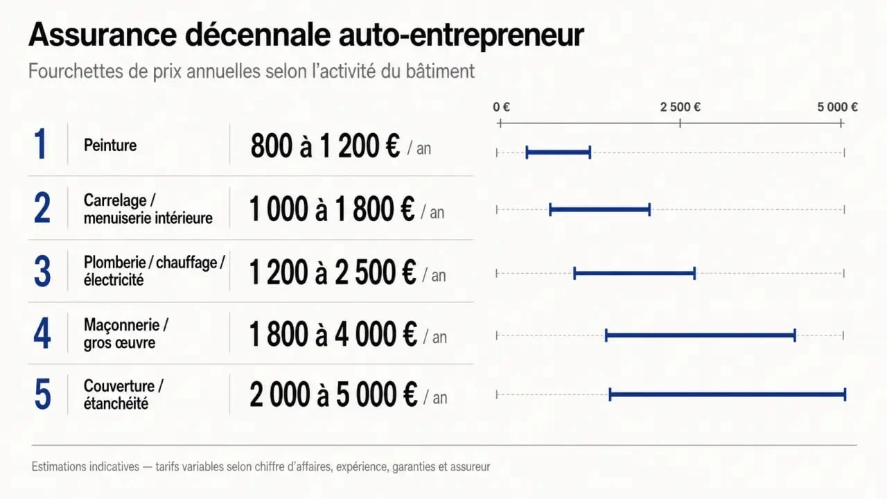 Prix assurance décennale auto entrepreneur : fourchettes de tarifs selon le métier du bâtiment