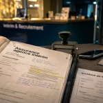 Assurance agence intérim : dossier AT, contrat et tampon