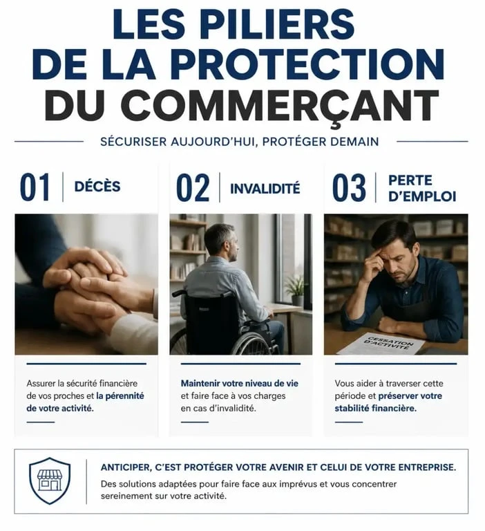 Infographie sur les garanties de l'assurance prêt commerçant