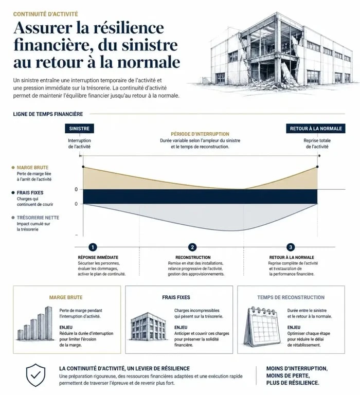 Schéma explicatif de l'assurance perte d'exploitation et de la période d'indemnisation