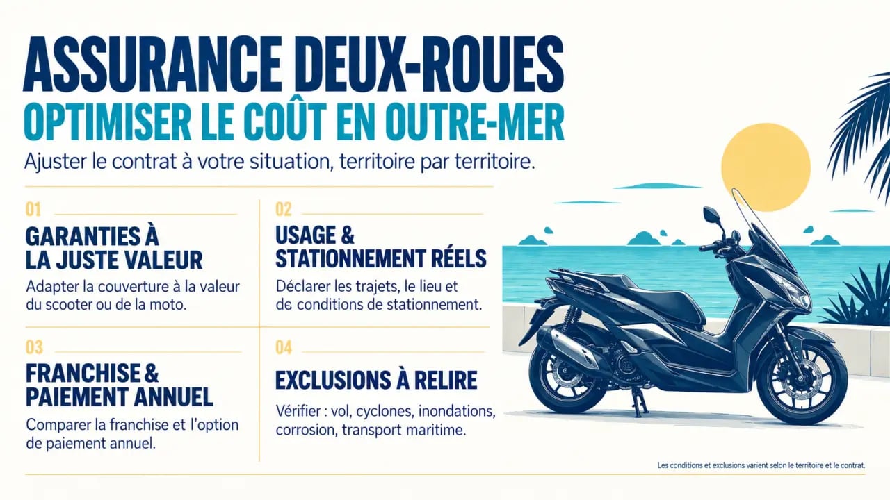Comment optimiser le coût de son assurance deux-roues en outre-mer : garanties, franchise, usage et risques locaux